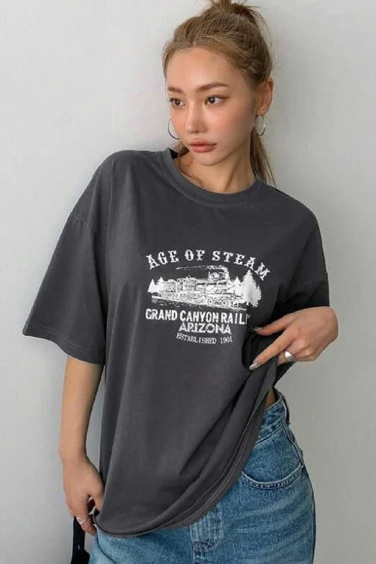 Unisex Smoked Age Of Steam Printed Oversized T-shirt-- Print Jacquard Patchwork