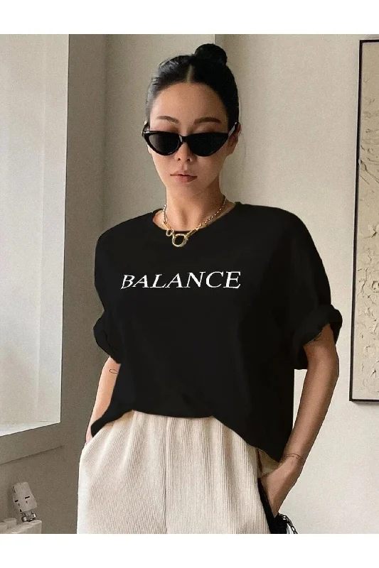 Women's Black Balance Printed T-shirt-- Chenille Brocade Lace