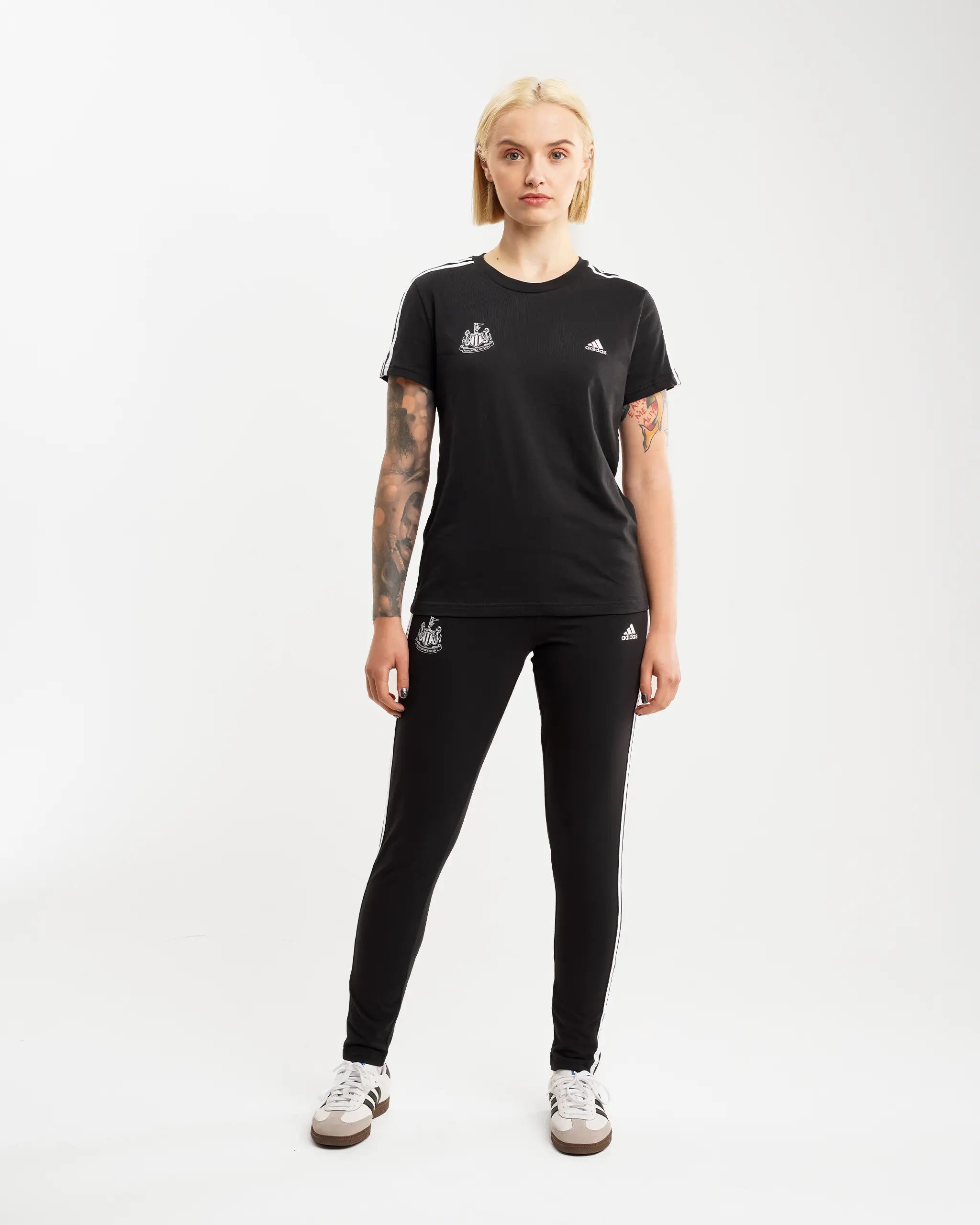 Newcastle United adidas Women's Essentials Slim 3-Stripes Black T-Shirt-- Cotton Fabric Linen Fabric Terry Fabric Newcastle United adidas Women's Essentials Slim 3-Stripes Black T-Shirt-- Cotton Fabric Linen Fabric Terry Fabric