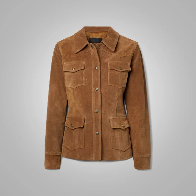 New Women's Brown Buttery Soft Suede Leather Shirt-- Oversized T-Shirt Spandex breathable