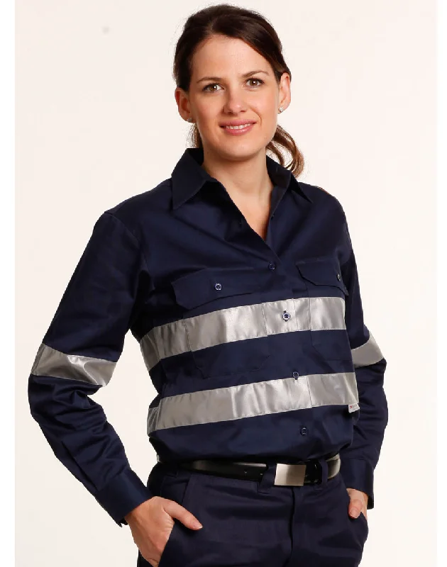 Winning Spirit Womens Cotton Drill Work Shirt With 3m Tapes (WT08HV)-- Fleece Nylon Spandex Winning Spirit Womens Cotton Drill Work Shirt With 3m Tapes (WT08HV)-- Fleece Nylon Spandex