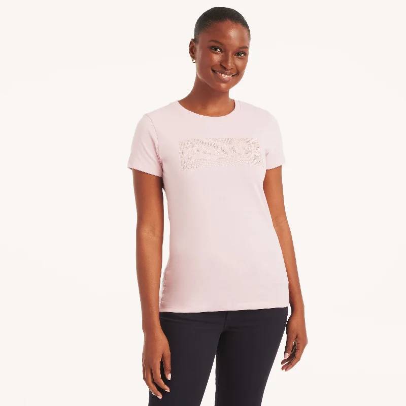 Nautica Womens Sustainably Crafted Rhinestone Logo Graphic T-Shirt-- Fashionable Trendy Casual Nautica Womens Sustainably Crafted Rhinestone Logo Graphic T-Shirt-- Fashionable Trendy Casual