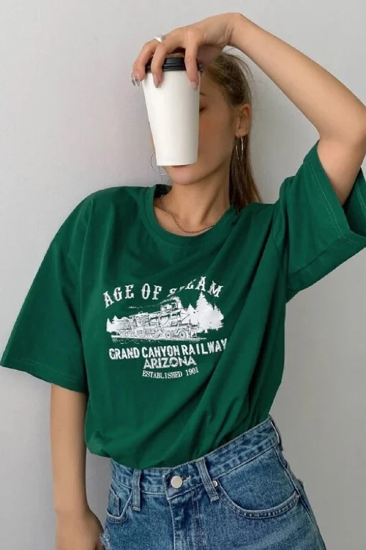 Unisex Green Age Of Steam Printed Oversize T-shirt-- Polka Dot Checkered Tartan