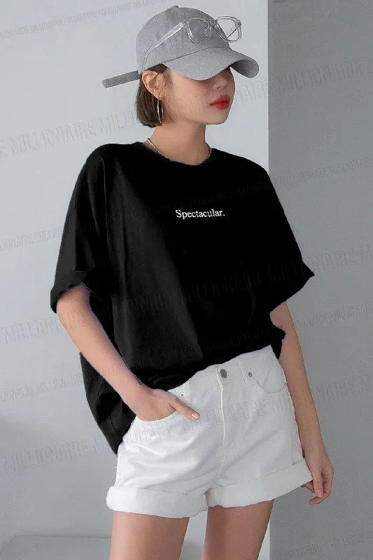 Spectacular Black Oversize Salas Boyfriend Women's T-shirt-- Embroidered Appliqued Beaded Spectacular Black Oversize Salas Boyfriend Women's T-shirt-- Embroidered Appliqued Beaded