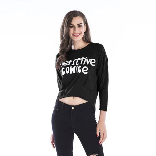 Letter Print Casual Spring Loose Irregular Top Women T Shirts-- Rayon Velvet Corduroy Letter Print Casual Spring Loose Irregular Top Women T Shirts-- Rayon Velvet Corduroy
