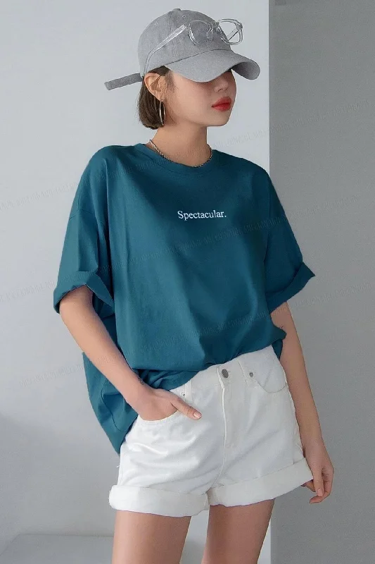 Spectacular Petrol Green Oversize Salas Boyfriend Women's T-shirt-- Satin Blend Silk Blend Wool Blend Spectacular Petrol Green Oversize Salas Boyfriend Women's T-shirt-- Satin Blend Silk Blend Wool Blend