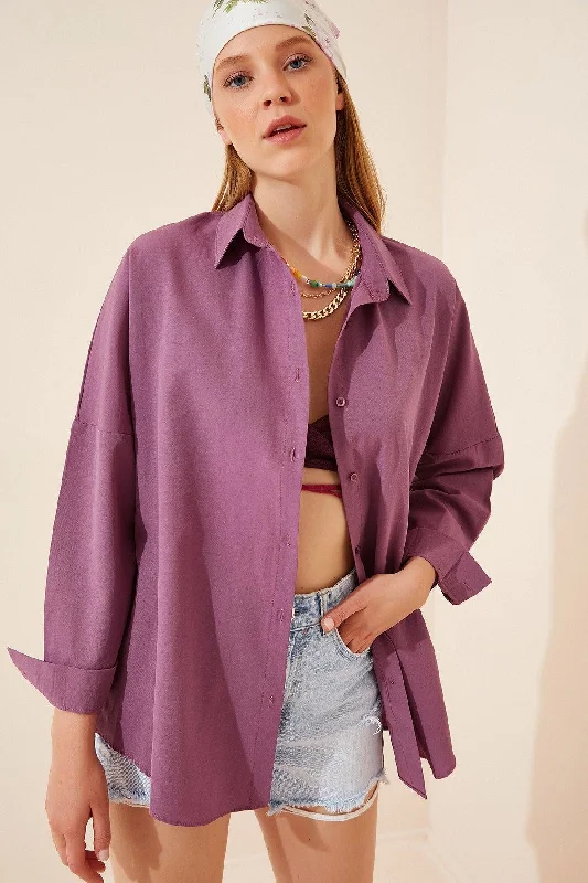 Women's Dark Lilac Oversize Long Basic Shirt DD00842-- Chenille Blend Fleece Blend Nylon Blend Women's Dark Lilac Oversize Long Basic Shirt DD00842-- Chenille Blend Fleece Blend Nylon Blend