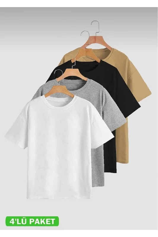 Unisex 4-Piece Ready Pack Black - Gray - White - Brown Slimfitt T-shirt-- Welt Pockets Slit Pockets Flap Pockets Unisex 4-Piece Ready Pack Black - Gray - White - Brown Slimfitt T-shirt-- Welt Pockets Slit Pockets Flap Pockets