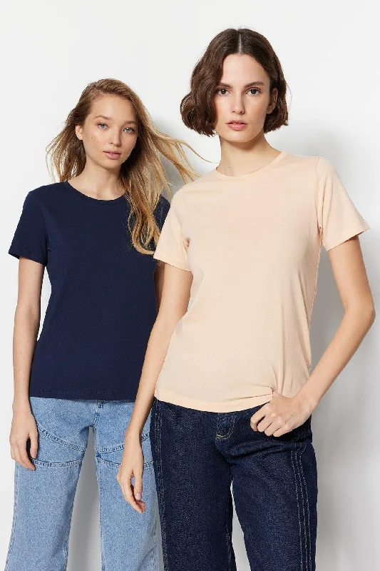 Navy Blue-Beige 100% Cotton 2-Pack Basic Crew Neck Knitted T-Shirt TWOSS20TS0141 -- Basic T-Shirt Crew Neck Short Sleeve Navy Blue-Beige 100% Cotton 2-Pack Basic Crew Neck Knitted T-Shirt TWOSS20TS0141 -- Basic T-Shirt Crew Neck Short Sleeve