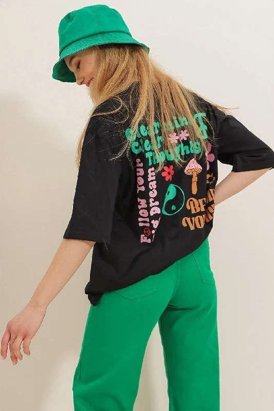Women's Crew Neck Front And Back Flock Printed Oversize T-shirt-- Fitted T-Shirt Seamless Stretchy Women's Crew Neck Front And Back Flock Printed Oversize T-shirt-- Fitted T-Shirt Seamless Stretchy