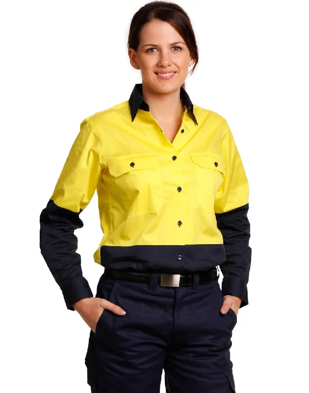 Winning Spirit Womens Long Sleeve Hi Vis Shirts (SW64)-- Mesh Canvas Denim