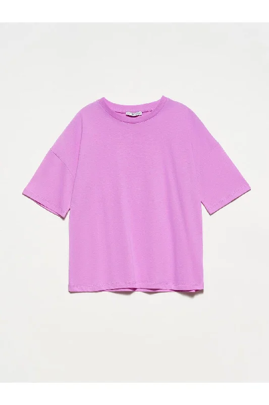 3683 Basic T-shirt-dark Lilac-- Ribbed Striped Patterned