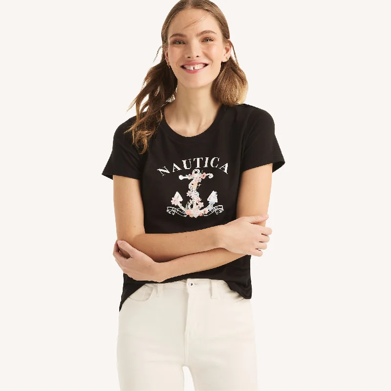 Nautica Womens Floral Anchor Graphic T-Shirt-- Layered Multi-layer Single Layer