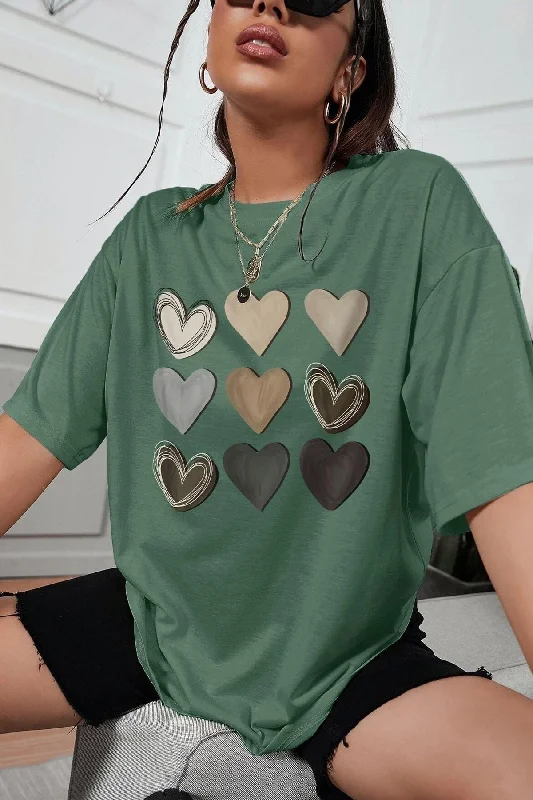 Unisex Heart Printed T-shirt-- Embroidered Appliqued Beaded