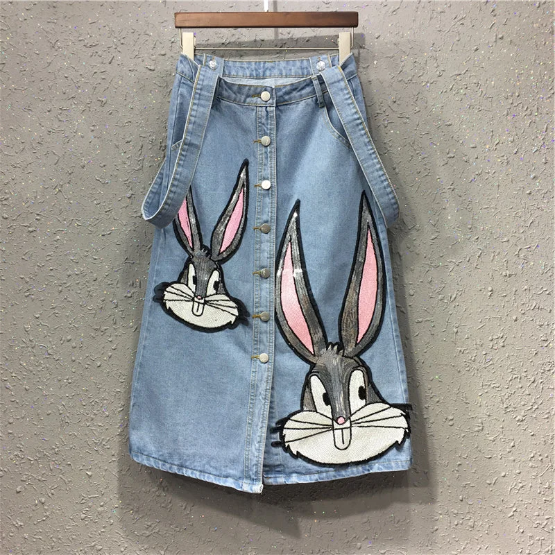 Cute rabbit suspender dress PL50263 Crew Neckline Sporty