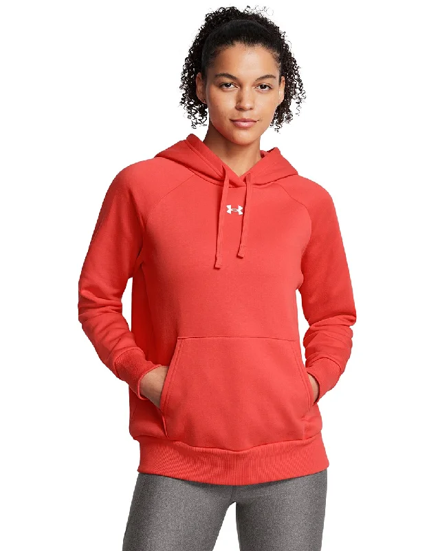 Women's Under Armour Rival Fleece Hoodie "Dark Orange White" Hoodie with Turtle Neck Cozy Winter Women's Under Armour Rival Fleece Hoodie "Dark Orange White" Hoodie with Turtle Neck Cozy Winter