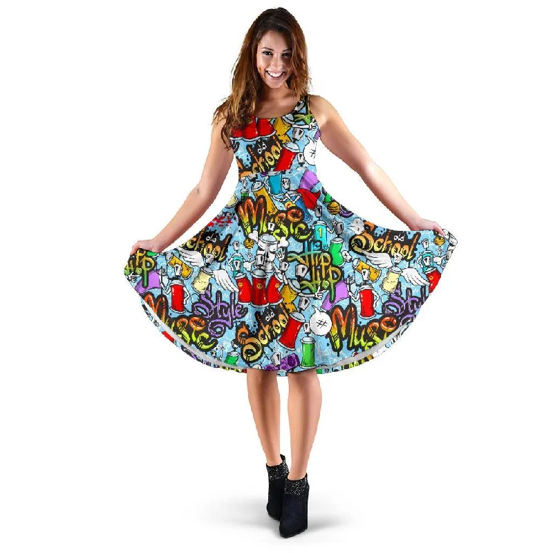 Graffiti Pattern Print Dress Tunics stripes playful