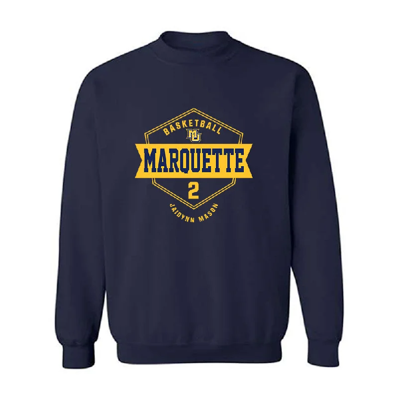Marquette - NCAA Women's Basketball : Jaidynn Mason - Fashion Shersey Crewneck Sweatshirt Hoodie with Slim Fit Tailored Modern Marquette - NCAA Women's Basketball : Jaidynn Mason - Fashion Shersey Crewneck Sweatshirt Hoodie with Slim Fit Tailored Modern