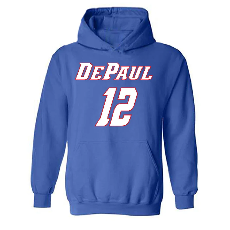DePaul - NCAA Women's Basketball : Ellery Minch - Classic Shersey Hooded Sweatshirt Hoodie with Hem Frayed Vintage Worn DePaul - NCAA Women's Basketball : Ellery Minch - Classic Shersey Hooded Sweatshirt Hoodie with Hem Frayed Vintage Worn
