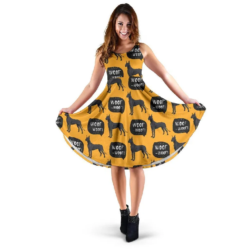 Great Dane Print Pattern Dress sweetheart Neckline Romantic