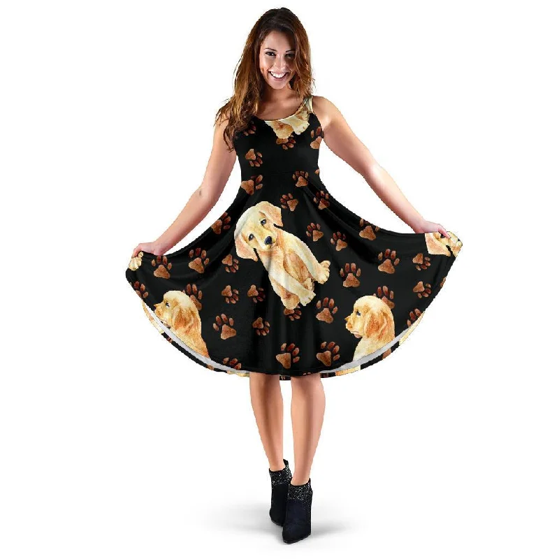 Golden Retriever Paw Pattern Print Dress Tunics Corduroy durable