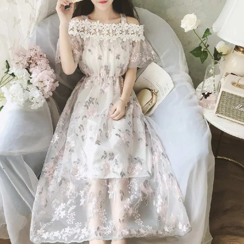Flower embroidered dress PL50114 Tunics Solid Classic
