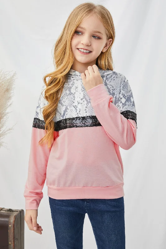Girls Animal Print Sequined Hoodie Hoodie with Hidden Zipper Minimalist Clean