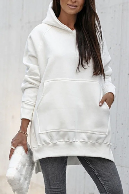 LOOSE-FIT HOODED SWEATSHIRT WITH SIDE SLIT Hoodie with Print Artistic Unique