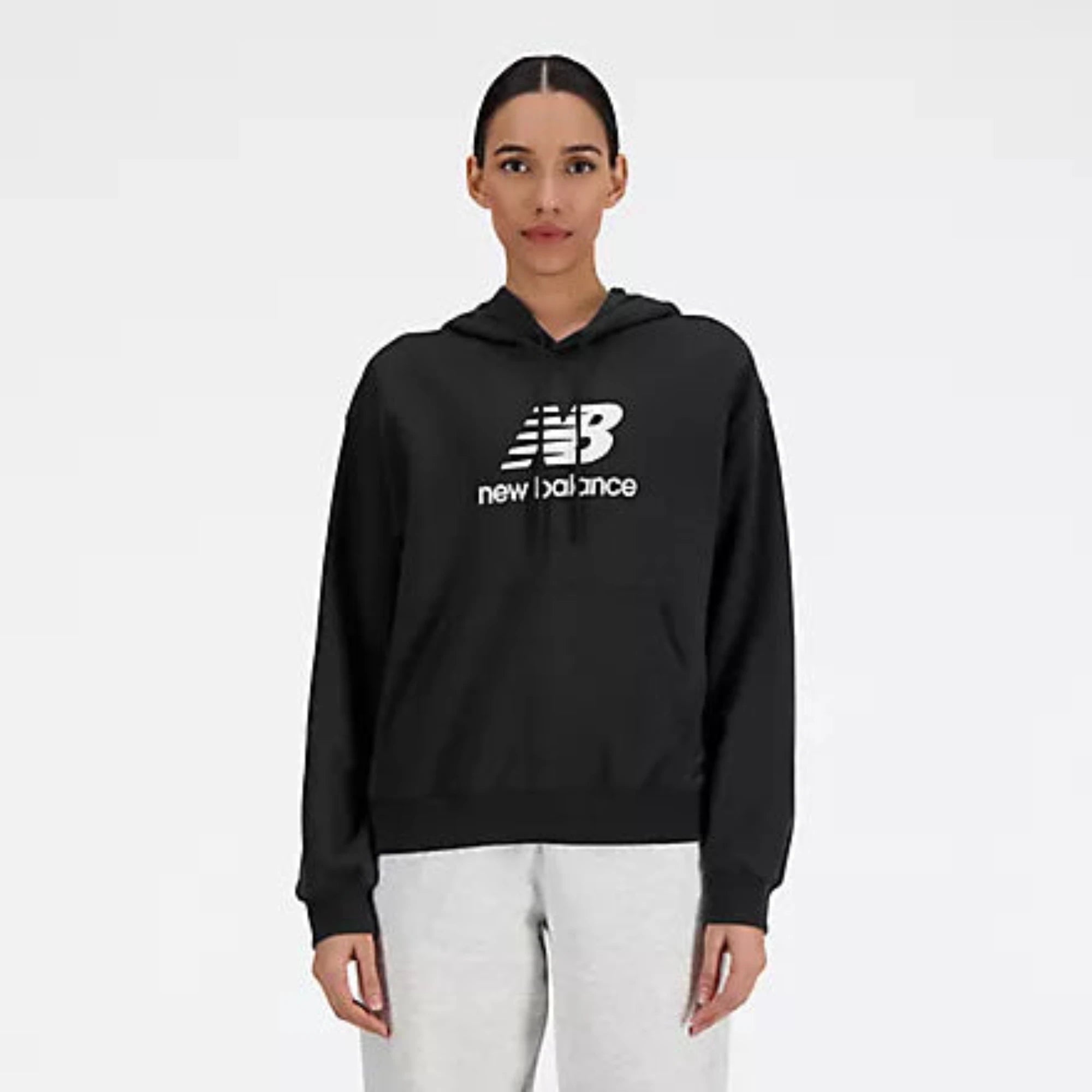Women's New Balance Sport Essentials French Terry Logo Hoodie Hoodie with Metallic Shiny Futuristic Women's New Balance Sport Essentials French Terry Logo Hoodie Hoodie with Metallic Shiny Futuristic