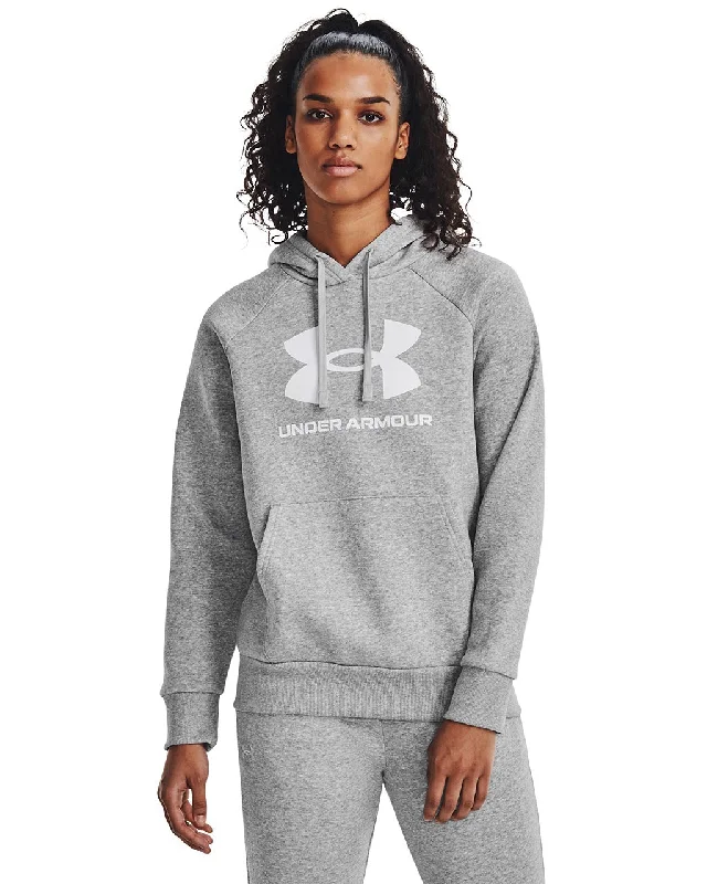 Women's Under Armour Rival Fleece Big Logo Hoodie "Grey White" Hoodie with Button Placket Classic Preppy Women's Under Armour Rival Fleece Big Logo Hoodie "Grey White" Hoodie with Button Placket Classic Preppy