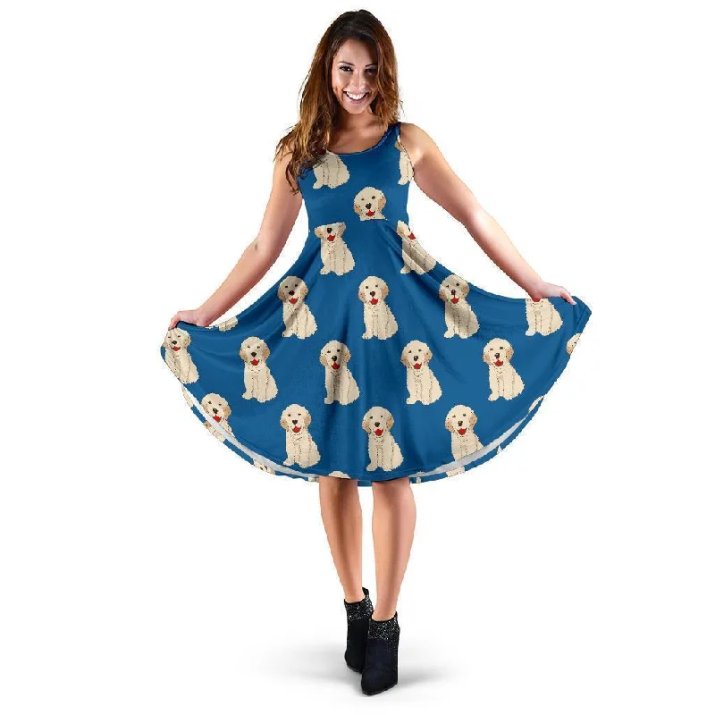 Golden Retriever Print Pattern Dress Tunics Silk luxurious