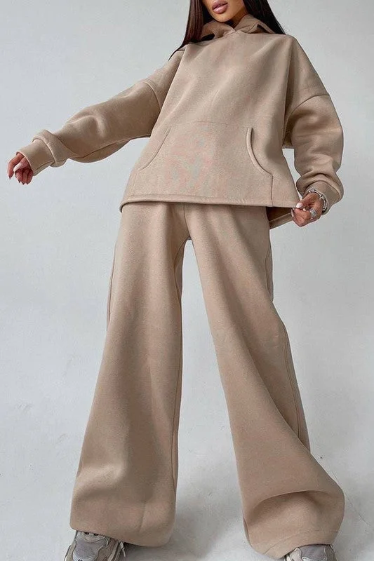 HOODED POCKET SWEATSHIRT TWO PIECE SET Hoodie with Double Zipper Versatile Adjustable
