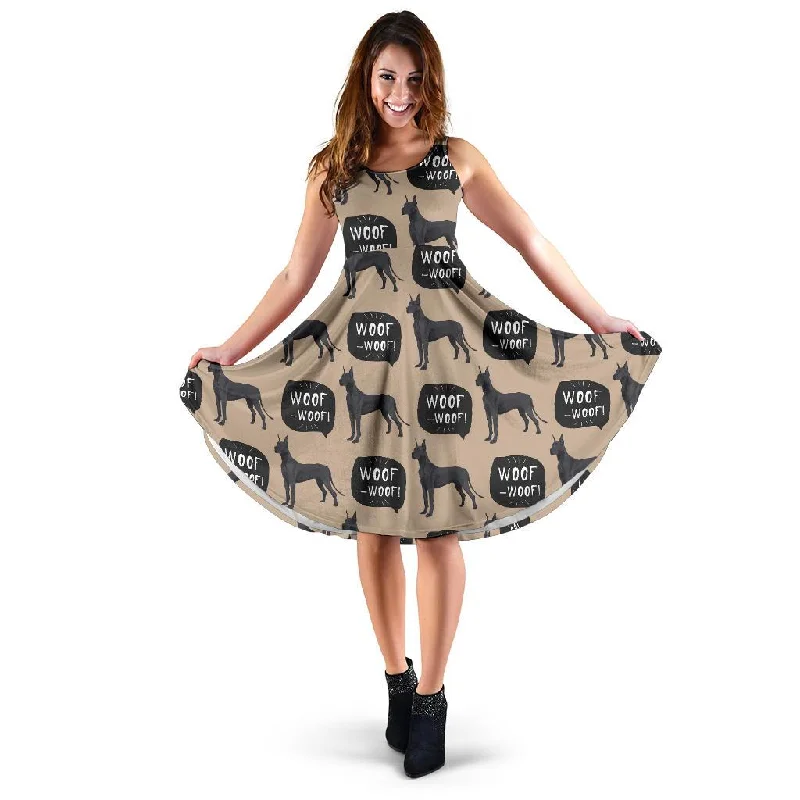 Great Dane Pattern Print Dress Turtleneck Neckline Stylish