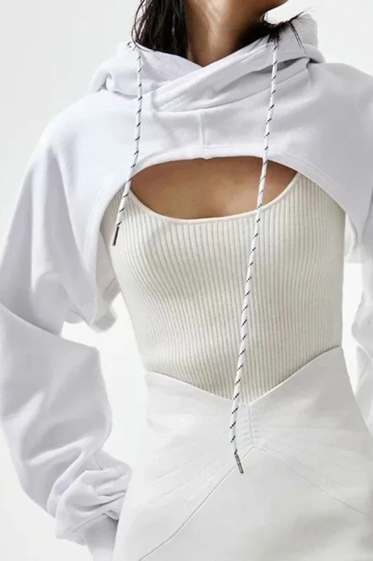 LONG SLEEVE DRAWSTRING CROP SWEATSHIRTS Hoodie with Belted Waist Structured Tailored LONG SLEEVE DRAWSTRING CROP SWEATSHIRTS Hoodie with Belted Waist Structured Tailored