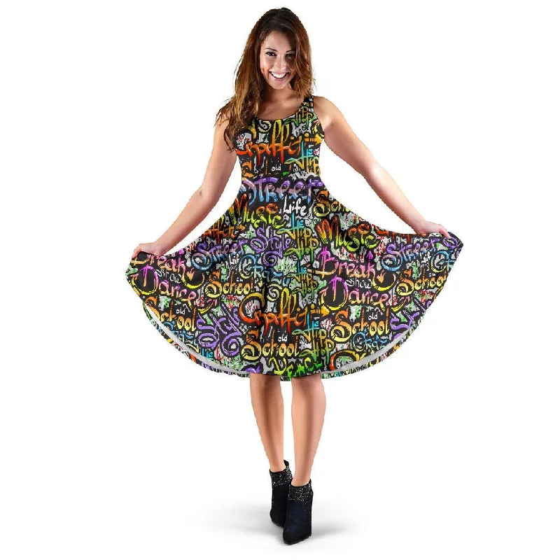 Graffiti Print Pattern Dress Tunics Floral girly