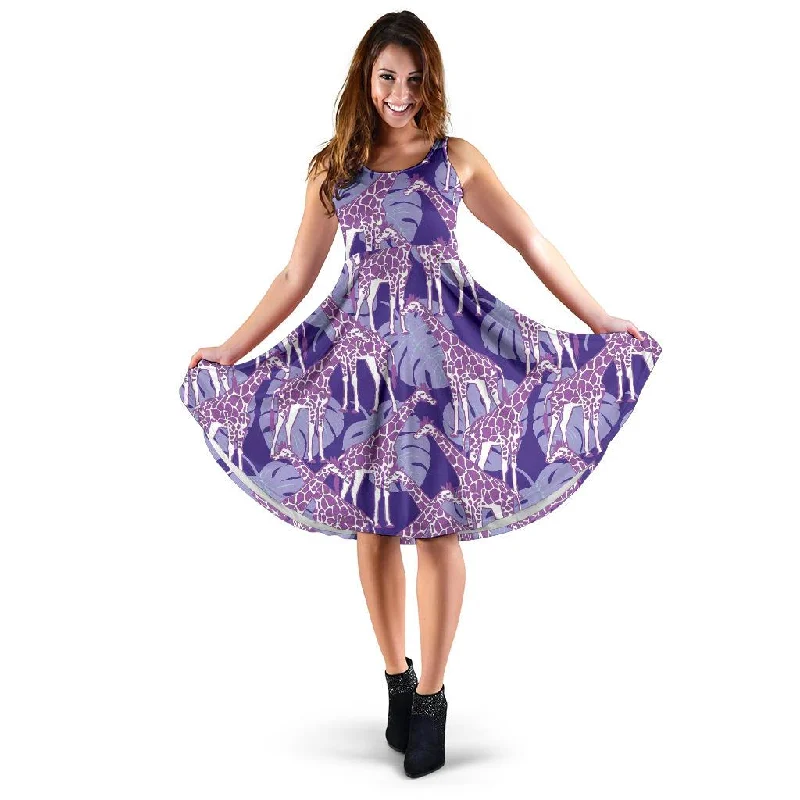 Giraffe Purple Pattern Print Dress Tunics Yoga stretchy