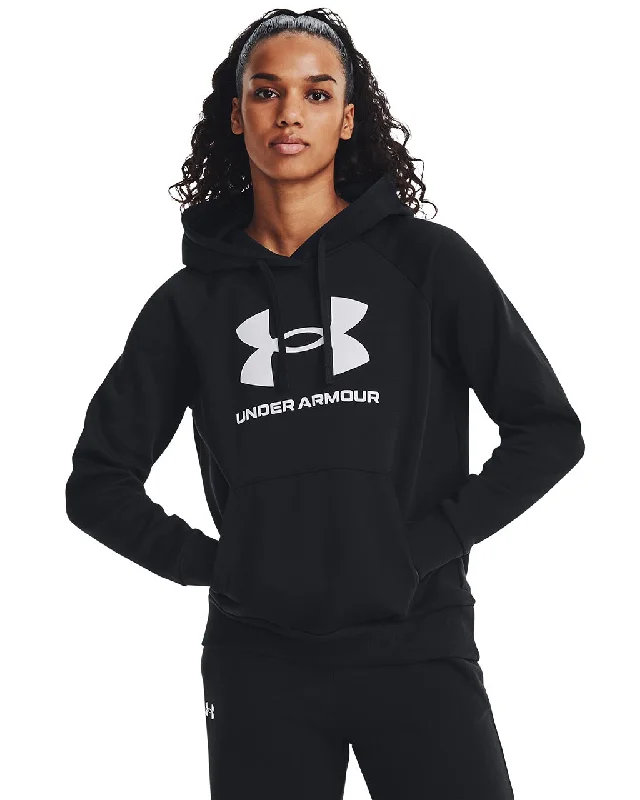 Women's Under Armour Rival Fleece Big Logo Hoodie "Black White" Hoodie with V-Neck Classic Versatile Women's Under Armour Rival Fleece Big Logo Hoodie "Black White" Hoodie with V-Neck Classic Versatile