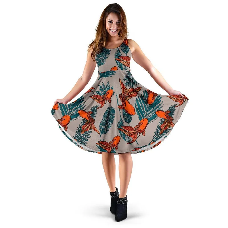 Goldfish Leaf Pattern Print Dress Tunics Mesh breathable