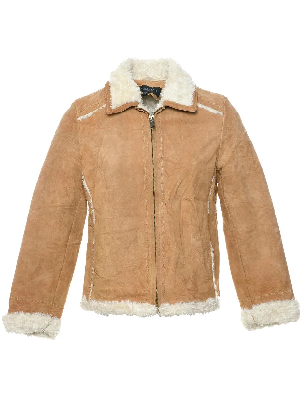 Light Brown Faux Shearling Suede Jacket - M Print Jacket Jacquard Jacket Embroidered Jacket Light Brown Faux Shearling Suede Jacket - M Print Jacket Jacquard Jacket Embroidered Jacket