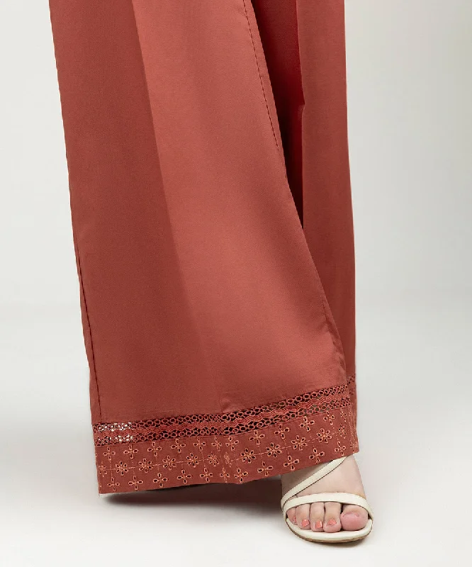 Embroidered Cambric Flared Pants Trendy Work Pants