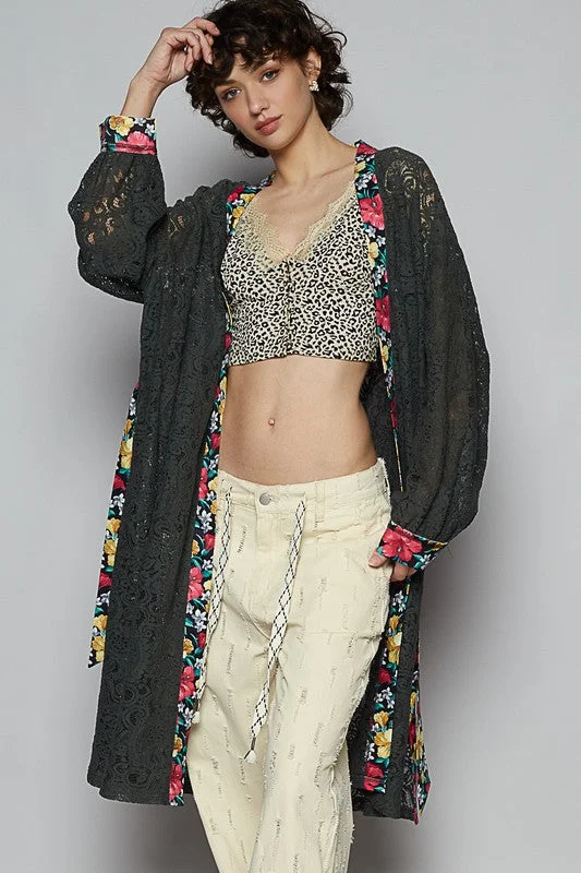 Pol Floral Trim Lace Open Front Longline Cardigan Lace Blend Ribbed Blend Corduroy Blend Pol Floral Trim Lace Open Front Longline Cardigan Lace Blend Ribbed Blend Corduroy Blend