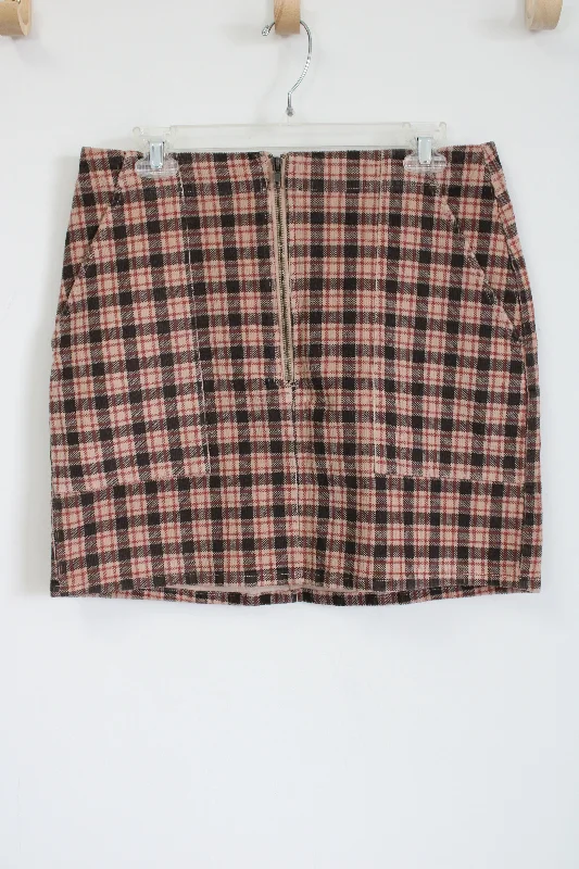 Wild Fable Brown Pink Plaid Mini Skirt | 12 velvet skirt sumptuous