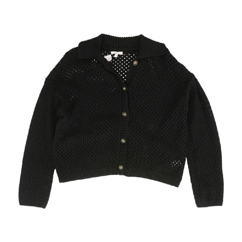Black Solid Cardigan Sweater Seamless Knitted Crochet