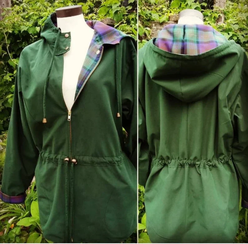 Tartan Lined Rain Jacket~Forest Green Faux Fur Fabric Real Fur Fabric Shearling Fabric Tartan Lined Rain Jacket~Forest Green Faux Fur Fabric Real Fur Fabric Shearling Fabric