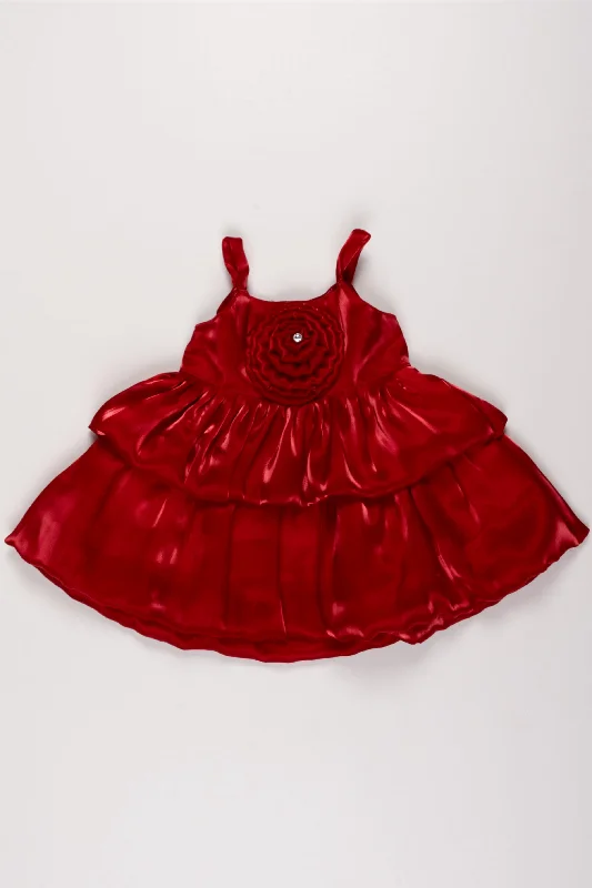 Ruby Red Organza Party Dress with Rosette Accent for Girls Off-the-shoulder Chic Trendy Ruby Red Organza Party Dress with Rosette Accent for Girls Off-the-shoulder Chic Trendy