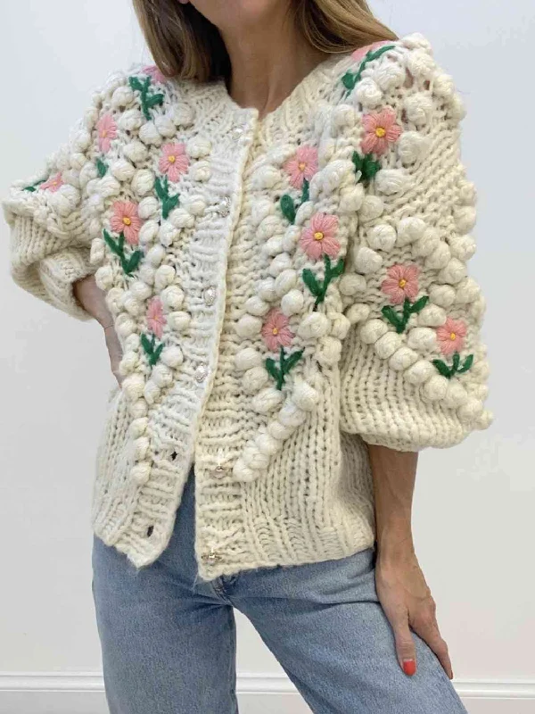 Floral Button Up Round Neck Long Sleeve Cardigan Mesh Blend Leather Blend Suede Blend Floral Button Up Round Neck Long Sleeve Cardigan Mesh Blend Leather Blend Suede Blend