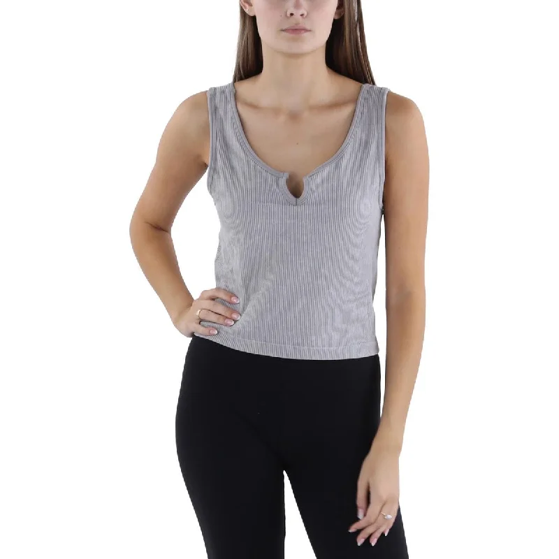 Pink Rose Womens Crop Split Neck Tank Top stretchy tank top