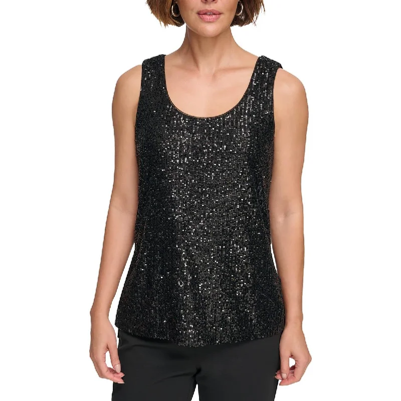 DKNY Womens Sequiend Sleeveless Tank Top cold shoulder tank