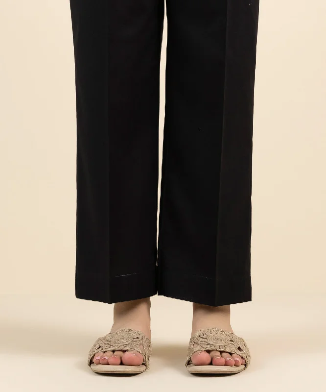 Solid Cambric Straight Pants Chic Wool Trousers