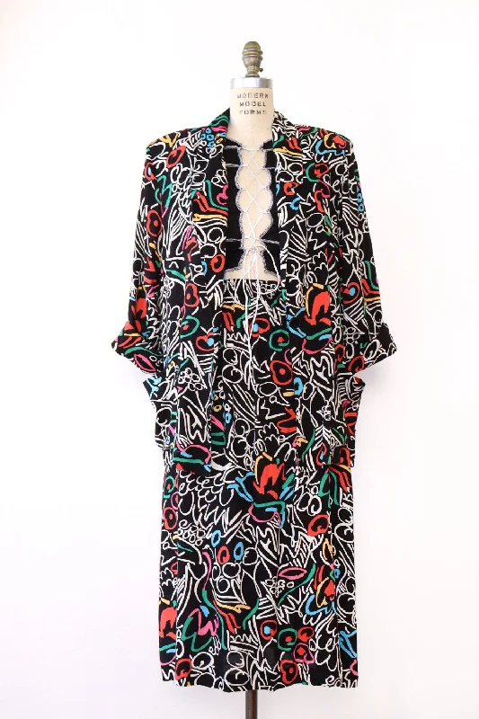 Doodle Print Jacket & Skirt Set S/M Jacket Blazer Coat